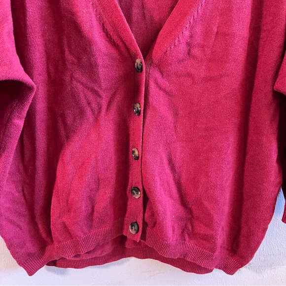 Theory Cardigan Maroon Red V-Neck Button Front Cashmere Blend Knit Sz M EUC - Picture 6 of 9